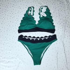 Doris Green Blue Scallop Two Pieces Swim XL